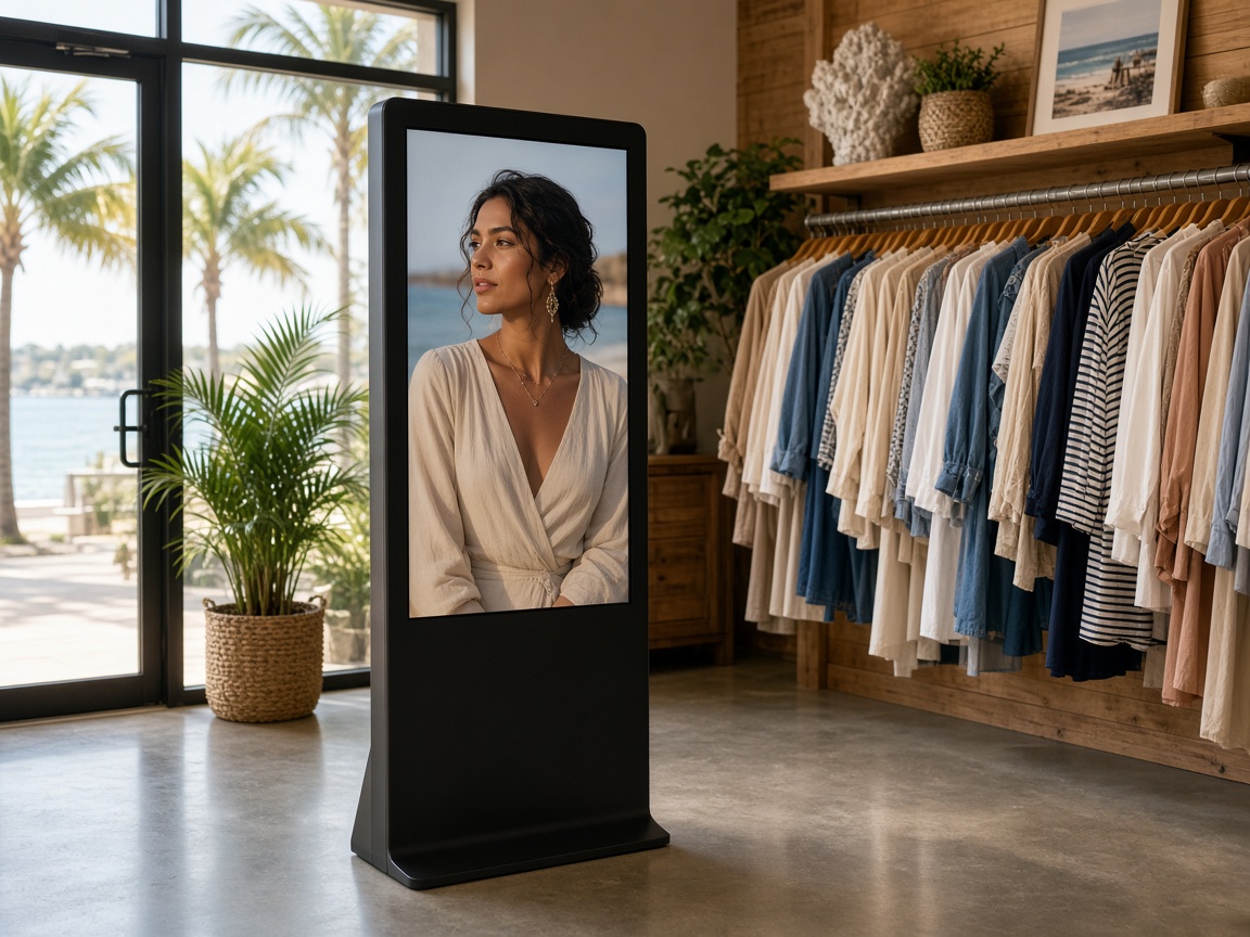 Portrait kiosk at the entrance of a Coastal Bend boutique