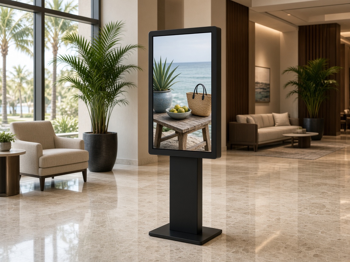 Digital kiosk in a quiet Coastal Bend lobby