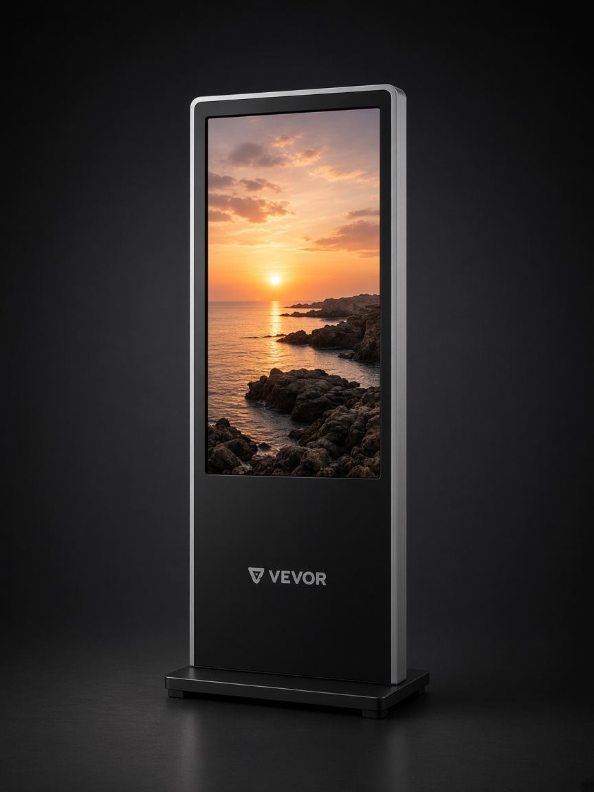 Slim black 32-inch indoor floor-standing advertising kiosk